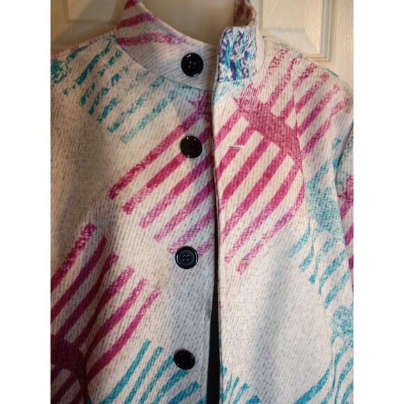 Vlitvba Button Up Coat Red And Blue Pattern Pockets Women's Sz XL Boho Preppy - Picture 2 of 9